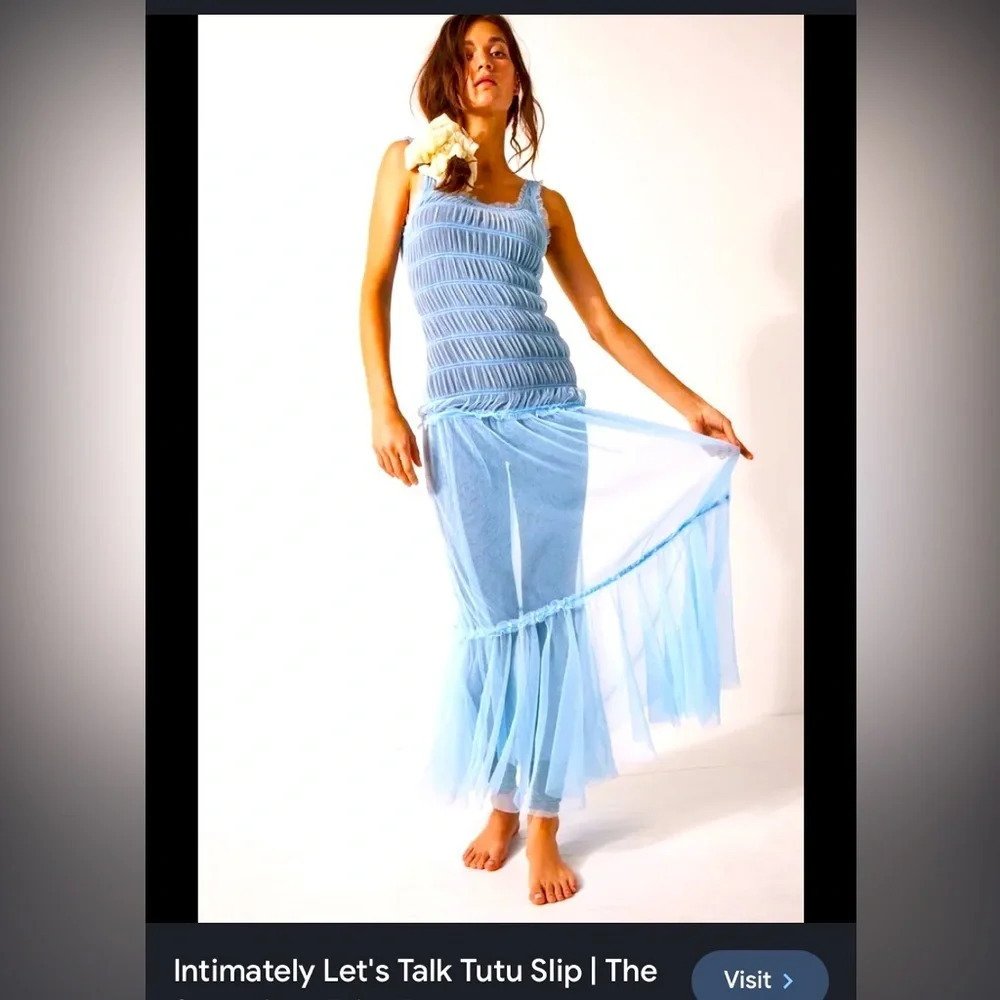 Free people let’s talk tutu slip nwot sheer boho revolve dress gown summer blue